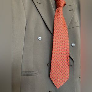 Princeps Alexander 100% silk tie. Orange with green and navy accents